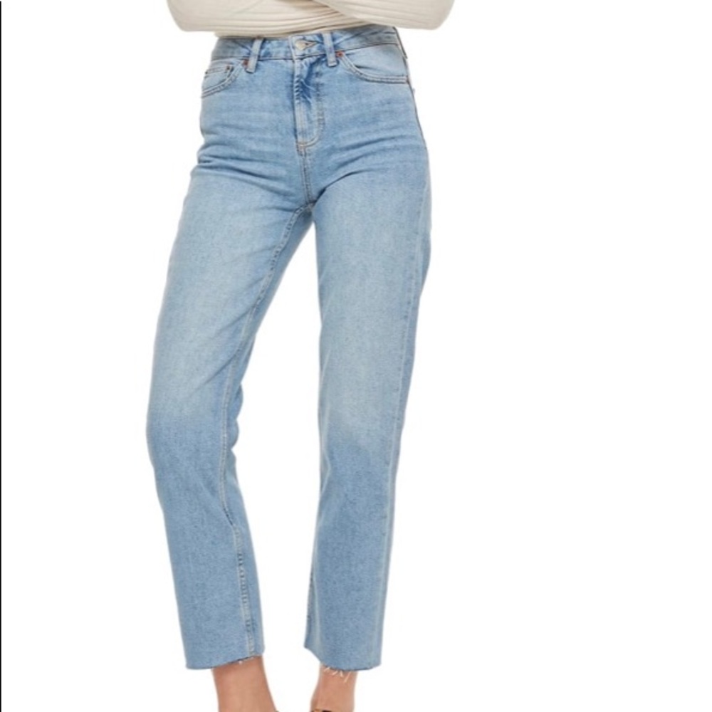TOPSHOP High Waist Raw Hem Straight Leg Jeans